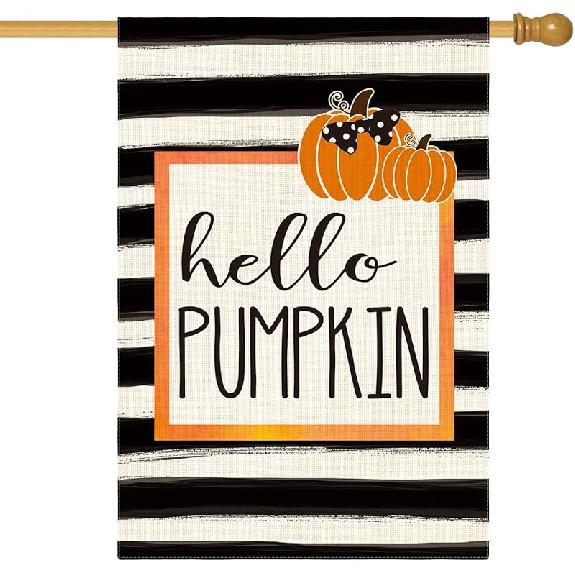 AVOIN colorlife Hello Pumpkin Fall Garden Flag 12 x 18 Inch Watercolor Stripes Double Sided, Autumn Seasonal Rustic Yard Outdoor Decoration