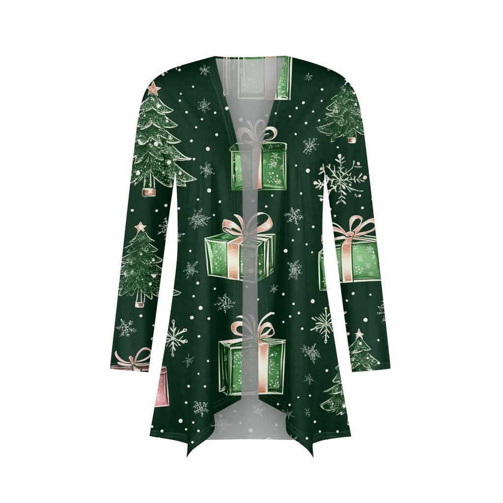 Dámská móda ležérní vánoční potisk Středně dlouhý svetrový kabátek