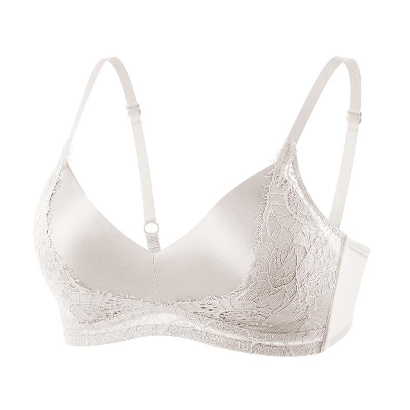 Silk satin triangle cup underwear, women s mulberry silk sexy lace gathering comfortable bra M белый