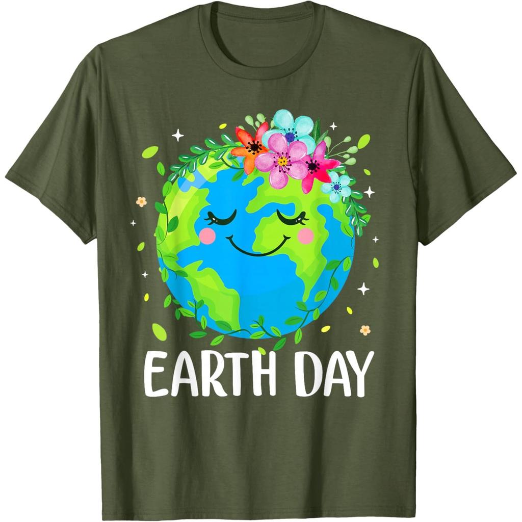 Cute Earth Day Floral Graphic Tee Soft Breathable Casual T-Shirt for Adults