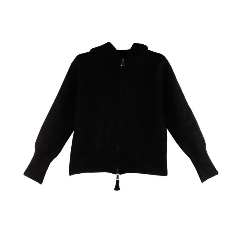 Корейский повседневный базовый однотонный кардиган, модный свитер, толстовка с капюшоном и длинными рукавами, вязаный мягкий пуловер в консервативном стиле, новый дизайн S чёрный