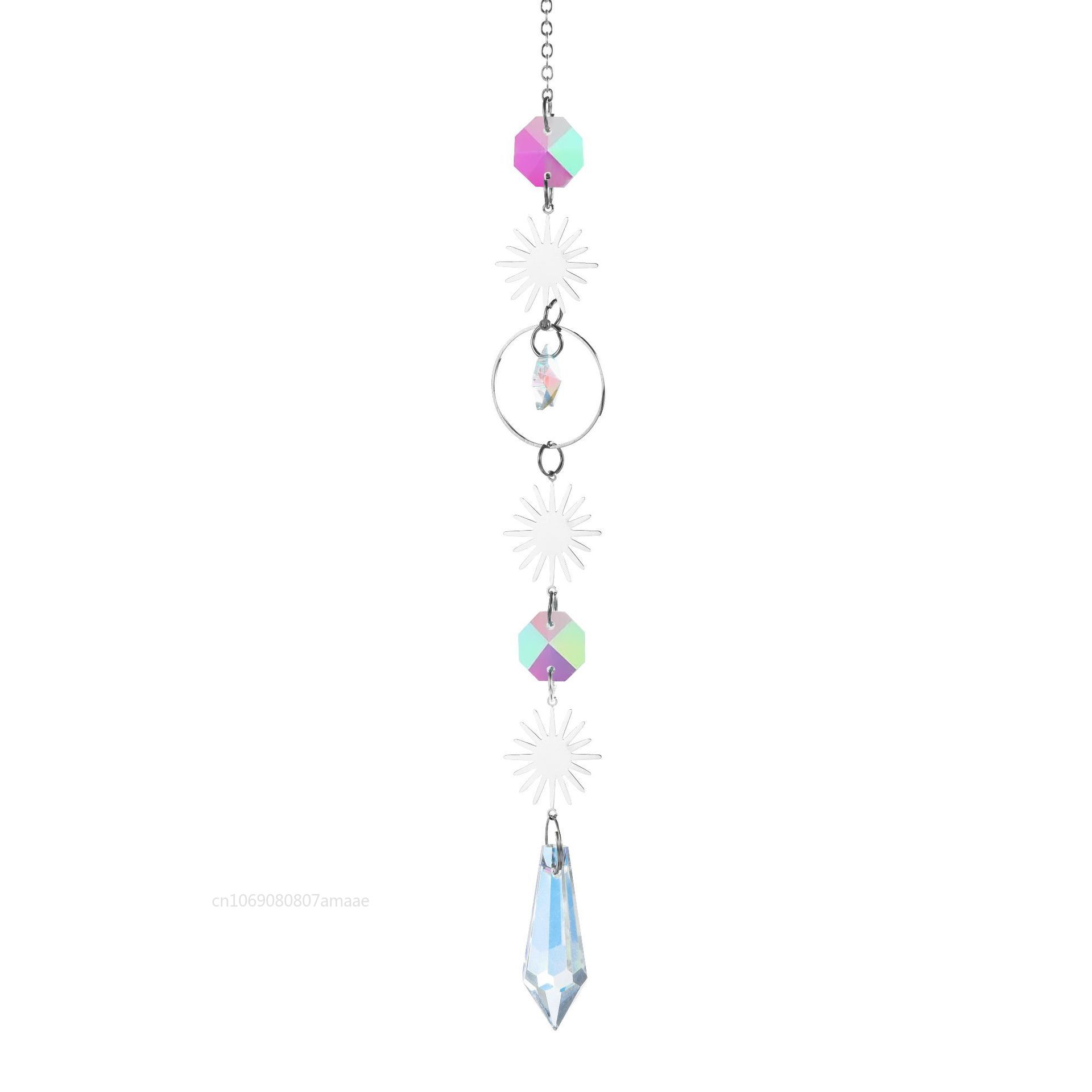 

Silver Suncatcher Crystal Moon Lotus Chakra Hanging Garden Decoration Sun Catcher Rainbow Maker Stained Glass Outdoor Decor Gift