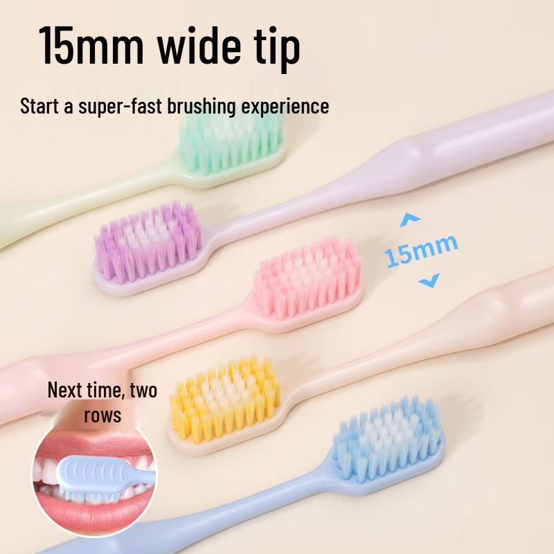OIDOOIN Double Wide Head Soft Bristle Adult Toothbrush 10-Pack