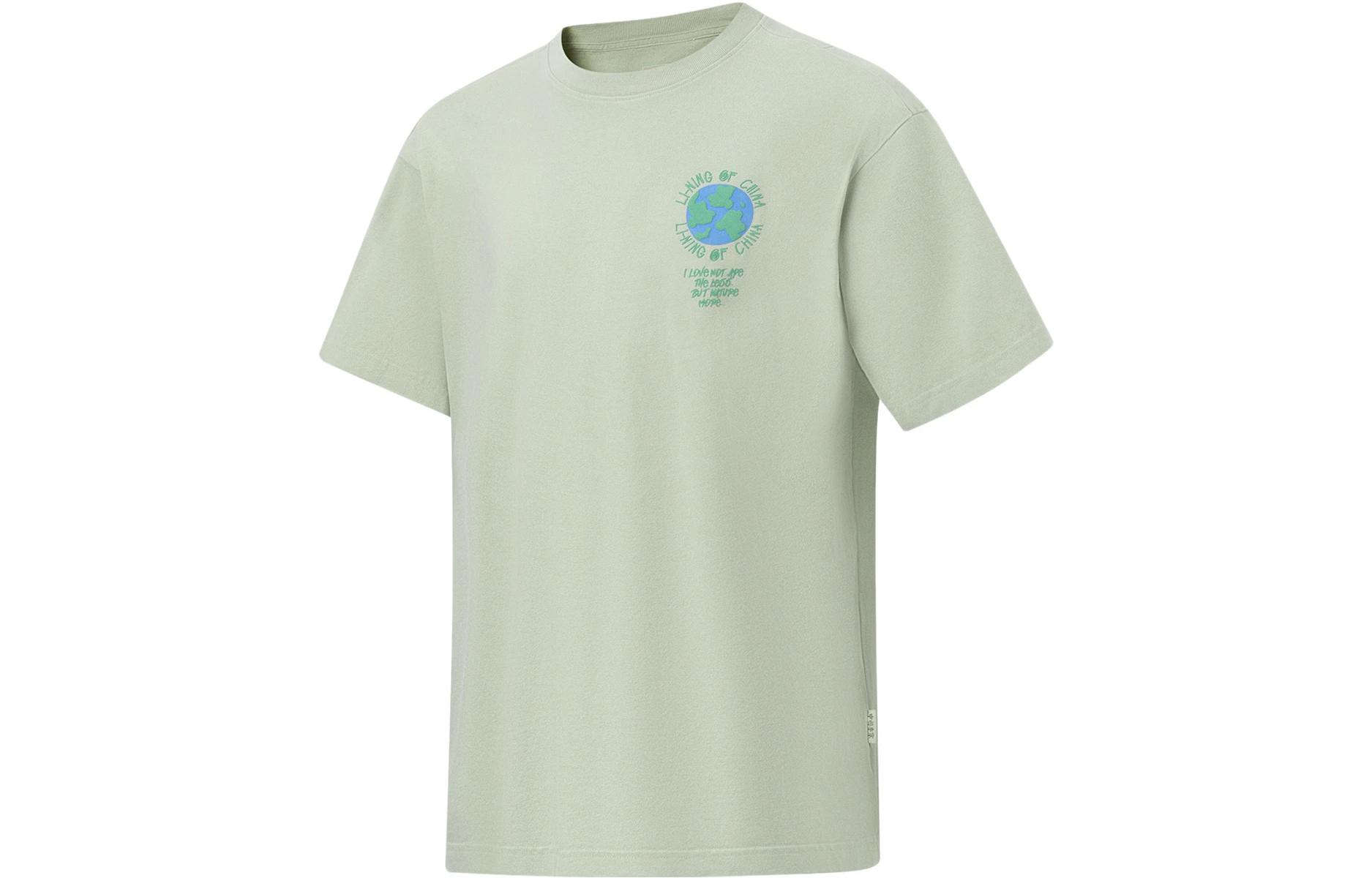 Li Ning T Shirts Unisex Desert Green Crew Neck Moderate Straight Fit AHST153-7 L