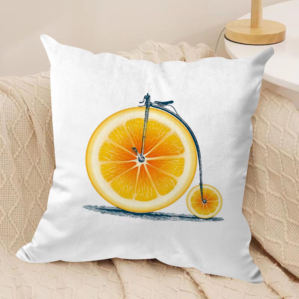 Fruit Orange Lemon Bicycle Cushion Cover Silky Short Plush Double-Sided Printed Pillow Case for Sofa All Seasons Home Decor Gift