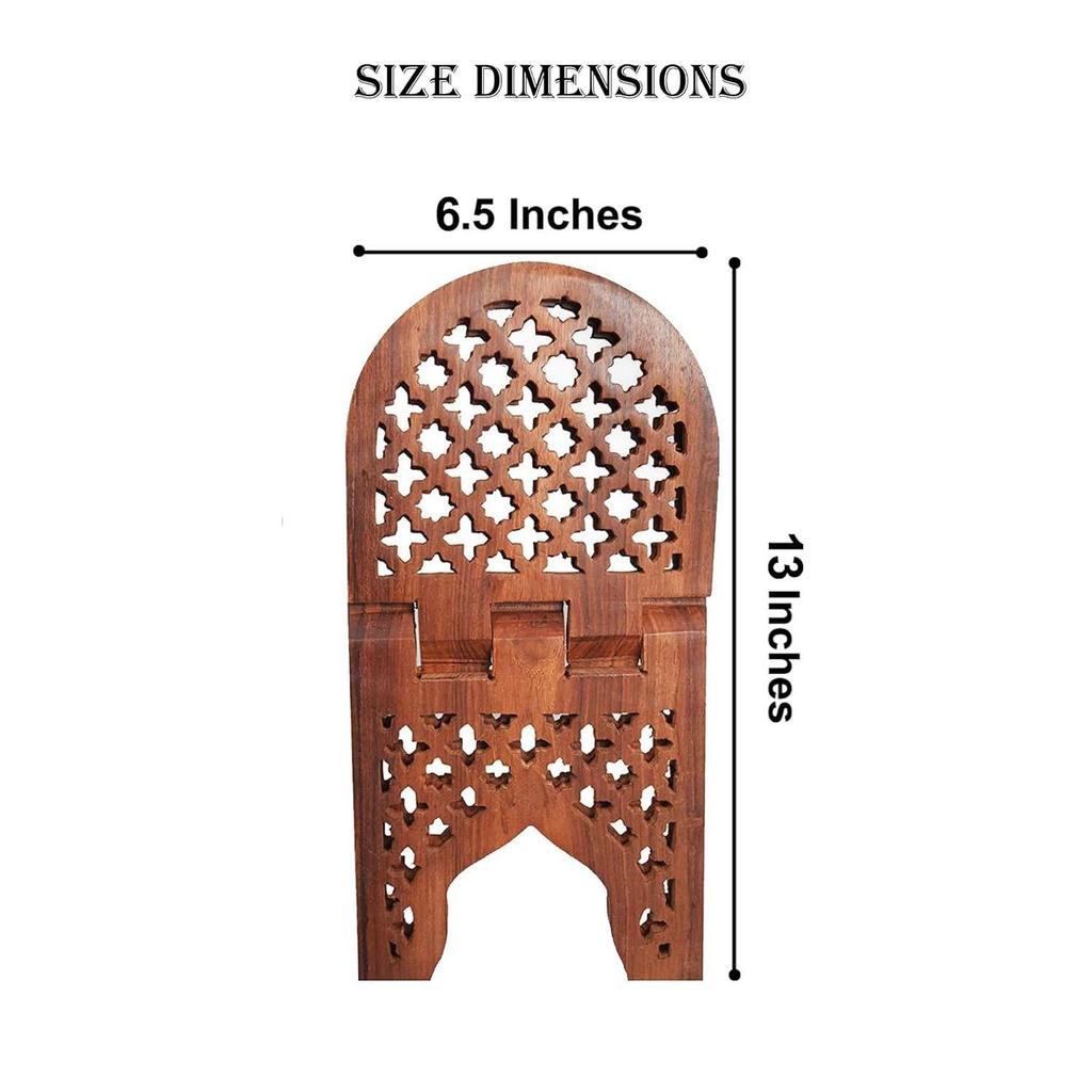 Wooden Hand Carved Holy Book Stand for Quran, Bible, Bhagwat, Gita, Ramayana & Guru Granth Sahib, Reading Rehal Stand