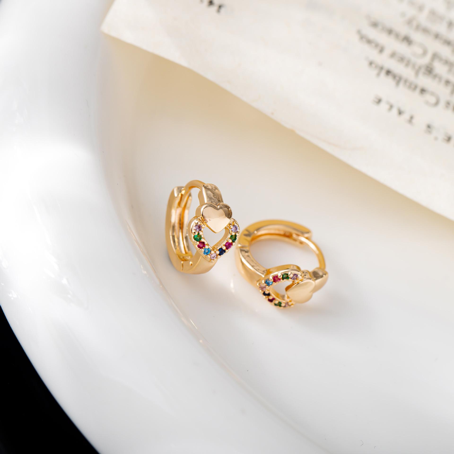 Korean Zircon Double Heart Earrings in Mixed Colors - Peach Heart Shape Women s Accessories