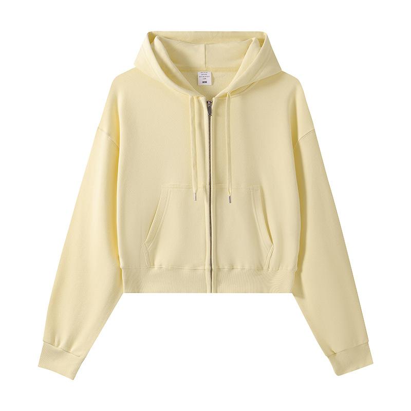 Spring and Autumn New Women's Zipper Top Big Terry Solid Color Cardigan Sweatshirt