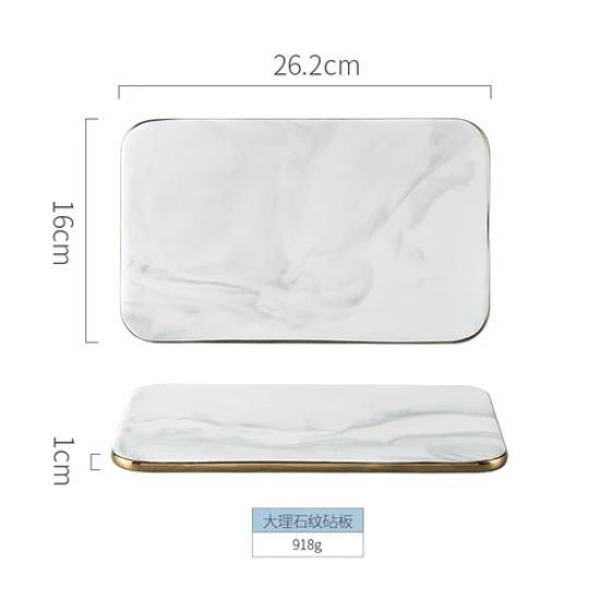 New Marble Cutting Board Dinner Plates Ceramic Tray Golden Border Plate Dinner Set Plates and Dishes Kitchen Utensils Porcelain
