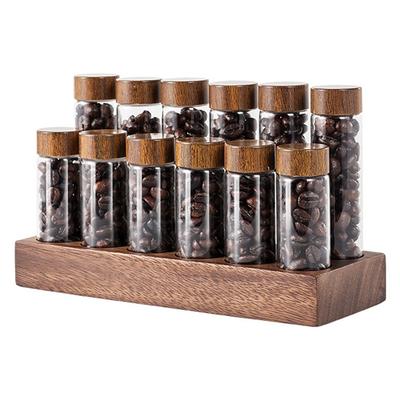 Wooden Holder Coffee Beans Storage Tube 12 Testing Single Dose Coffee Bean Glass Container Wooden Stand
