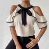 2025 European & American Style Women's Double-Layer Short-Sleeve Bow Neck Blouse