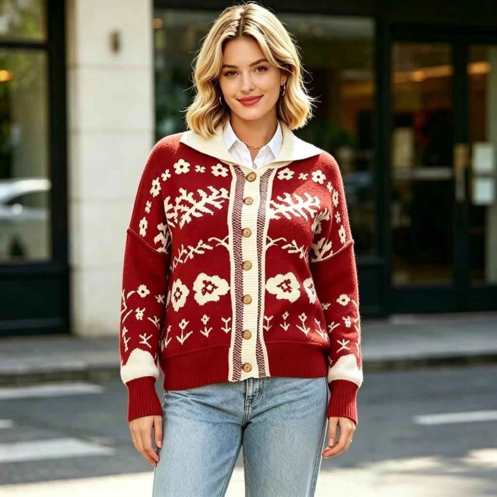 Women's Knit Cardigan with Lapel, Single-Breasted, Long Sleeve, Loose Fit, Casual Winter Coat