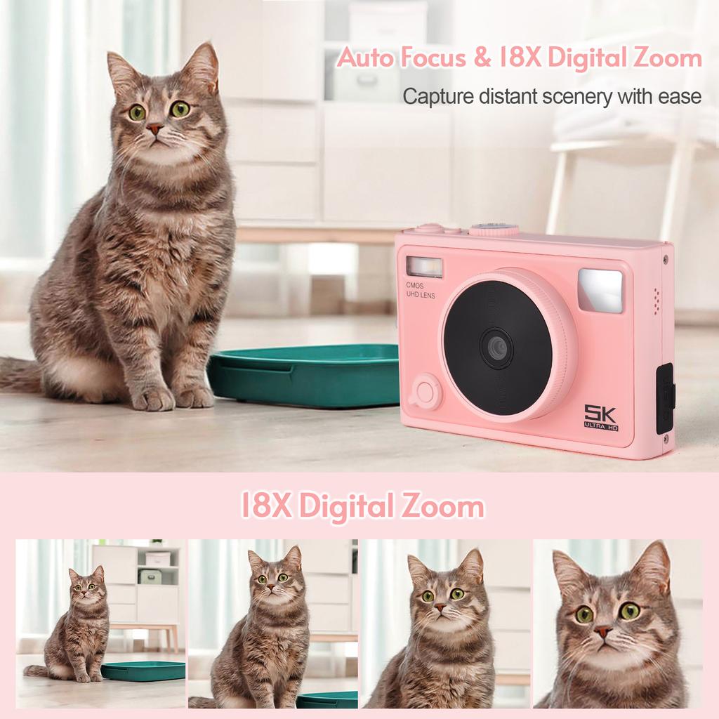 5K Digital Camera WiFi Digital Video Camera 72MP Dual Lens 2.8 Inch IPS Screen Auto Focus 18X Digita