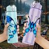 1PC Blue Gradient Butterfly Wing Print 750ml Color Plastic Sports Water Bottle Leakproof Flip Straw Lid Suitable for Sports Office Home Use