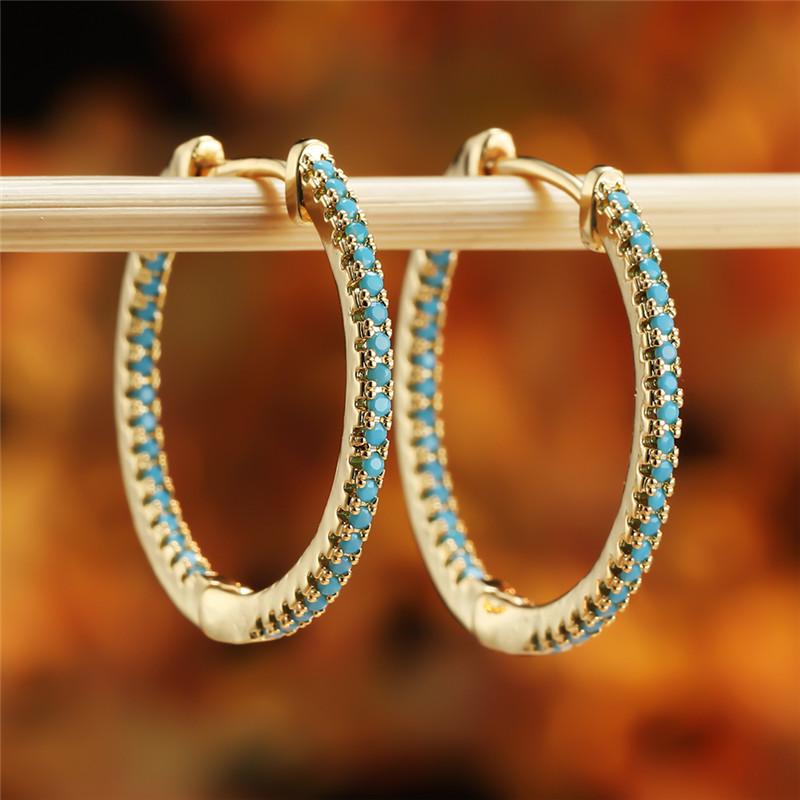 

Trendy Bridal Crystal Round Hoop Earrings Cute Female Blue Zircon Classic Silver Color Wedding Jewelry For Women золотой