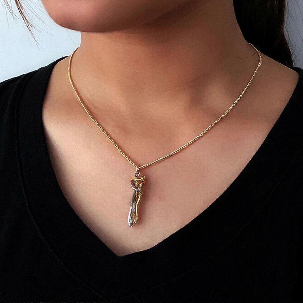 Men Women Chain Necklace Cross Pendant Couple Love Hug Dance Gift