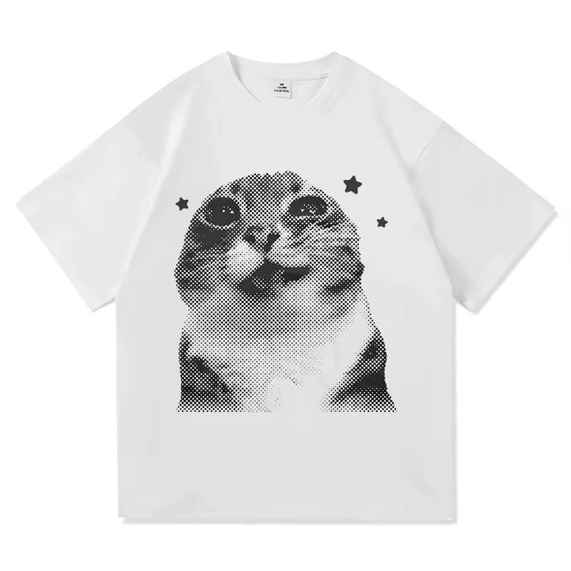 Y2k Funny Cat Meme T Shirt 2026 Unisex Unisex O Neck Short Sleeve Harajuku Anime Cartoon Graphic Tee Streetwear Casual Tops