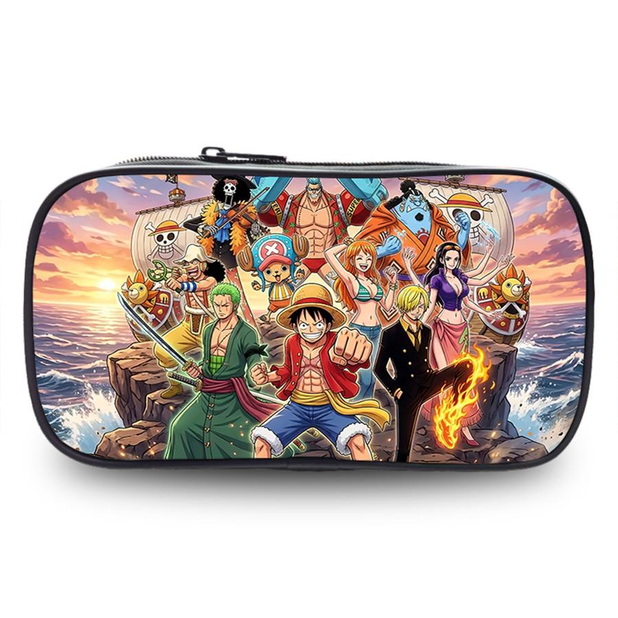 One Piece Anime Double Layer Pencil Case, Large Capacity Durable Stationery Bag Lightweight Unisex Pen Pouch for Boys Girls 6-10