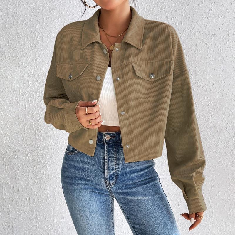 Autumn and Winter Loose Long Sleeve Casual Women Short Coats Buttons Simple Elegant Fashion Office Jacket Lapel Ladies Solid Color Clothing