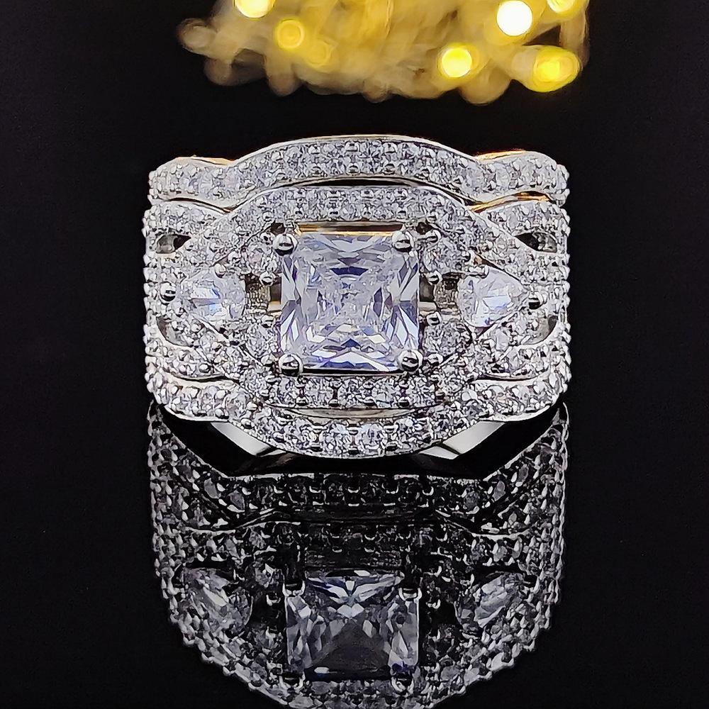 Three-in-One Luxury Women's Wedding Ring Set - European and American Style