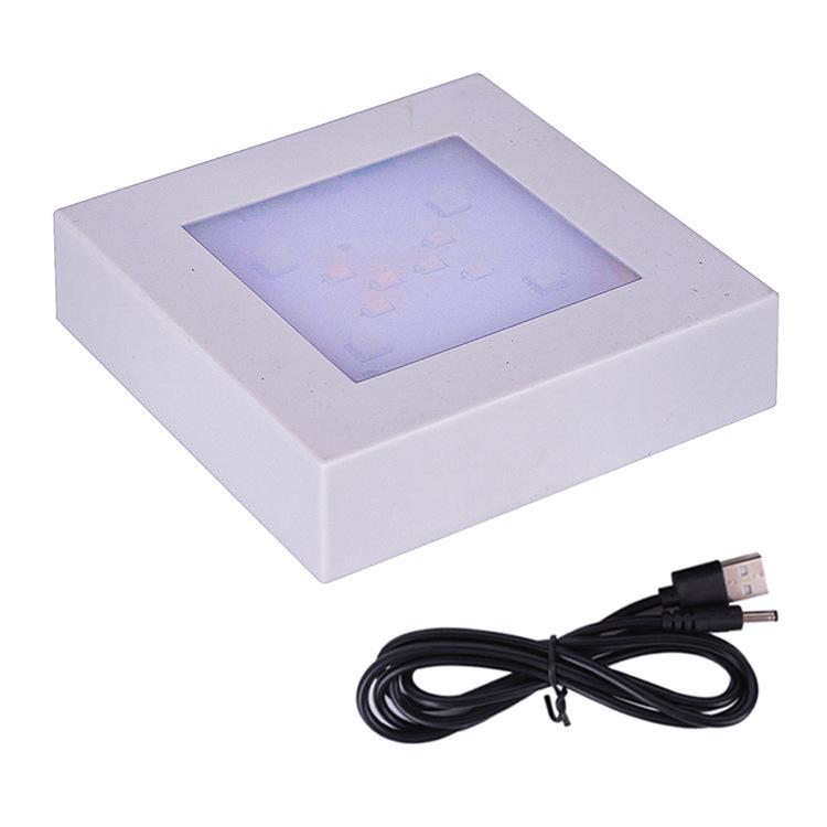 8x8 LED Multi-color Crystal Lamp Holder with 3D Laser Carved Square Body and Black Silver Base