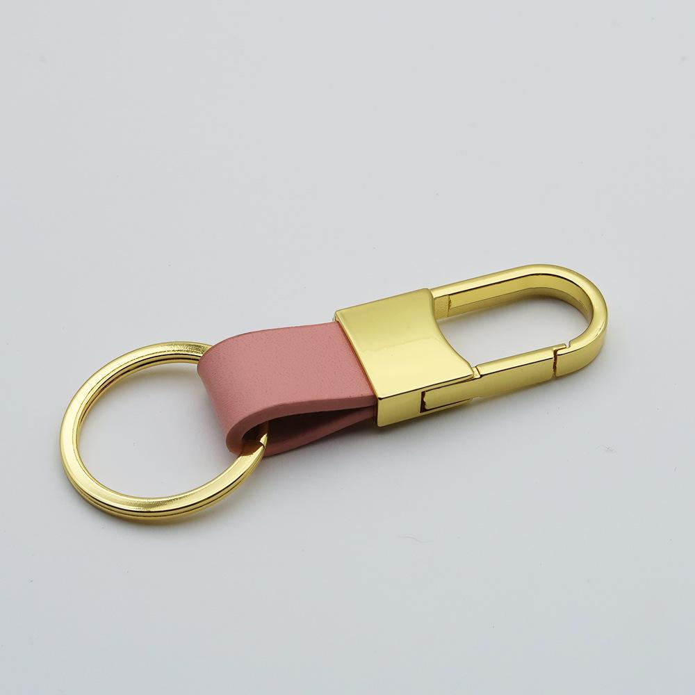 Men's Genuine Leather Car Keychain with Zinc Alloy Waist Clip and Customizable Laser Logo