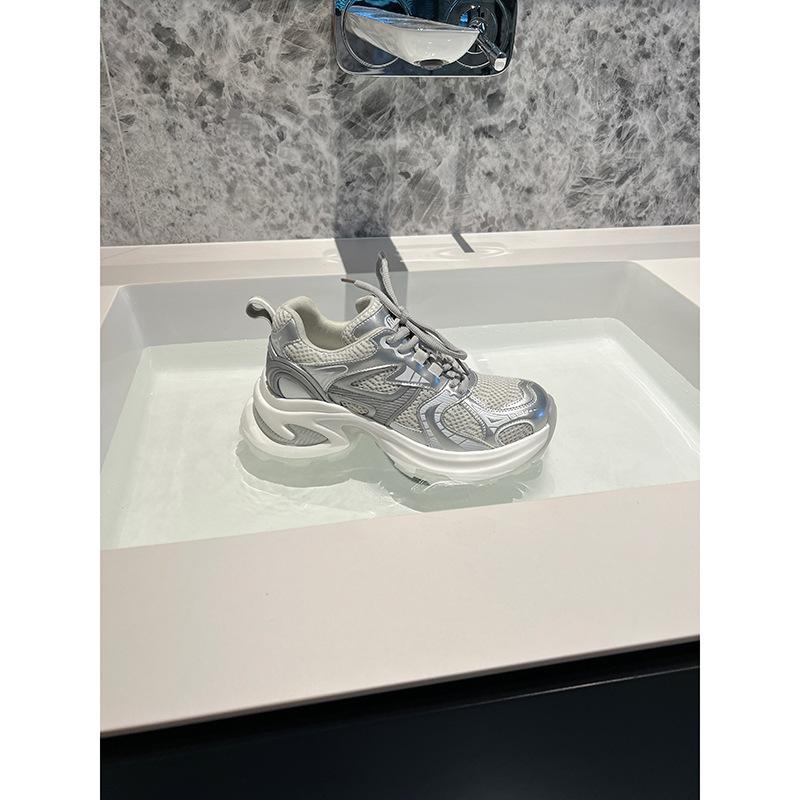 Sheepskin leather platform dad shoes women's summer 2025 new heightening breathable sports shoes round head lace-up casual shoes