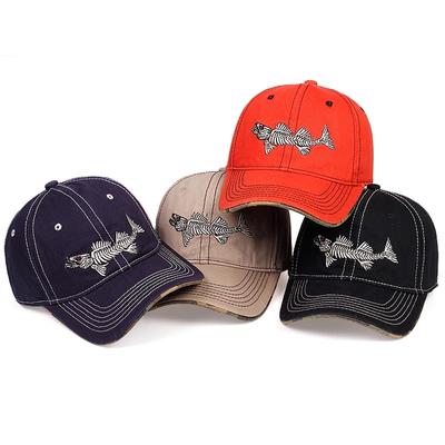Casquette de baseball brodée d'arêtes de poisson, unisexe, tendance, ajustable, style camionneur, en coton, décontractée
