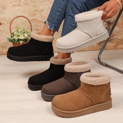 Women's Faux Suede Fuzzy Snow Boots Winter Chunky Platform Anti-Slip Ankle Booties With Faux Fur Lined for Women Comfort Warm Walking Mini Short Boot