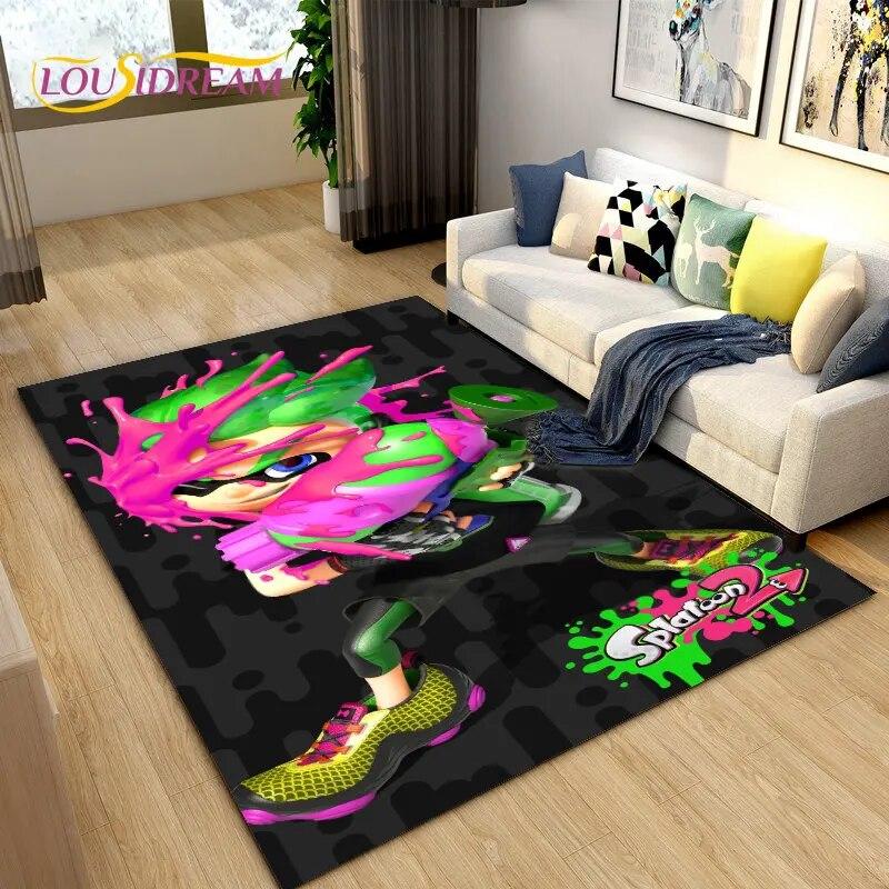 PC Splatoon, Hra Hráč Kreslený Oblastní Koberec, Koberec Koberec do Obývacího Pokoje Ložnice Pohovka Rohožka Dekorace, Dětská Hrací Protiskluzová Podložka na Podlahu
