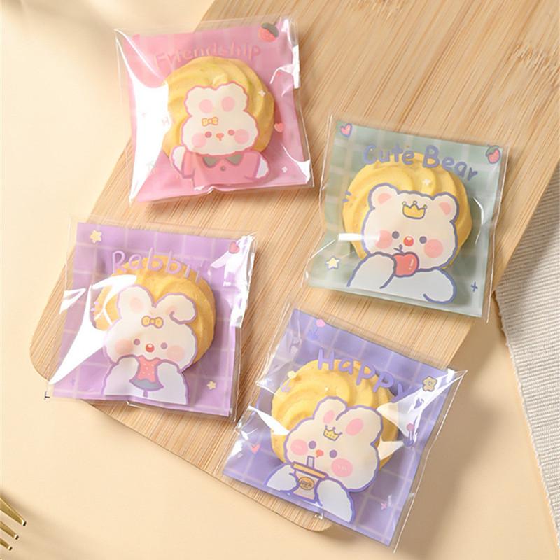 100Pcs 7x7cm Small Plastic Cartoon Animal Printed Self-Adhesive Packaging Cookie Candy Bags Child Birthday Party Favors