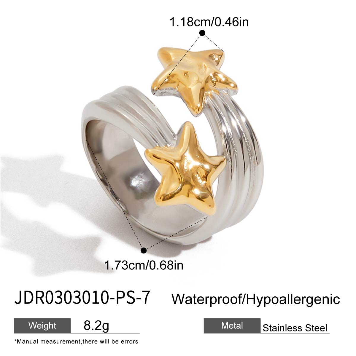 

Youthway Fashion Design Two Color Metal Hammer Pattern Star Open Ring For Women Stainless Steel Trendy Jewelry Gift For Her 6