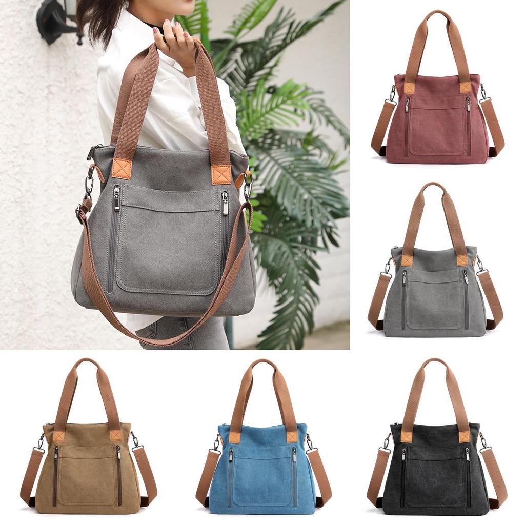 Canvas Tote Bag For Women With Large Capacity And Zipper Closure For Daily Use