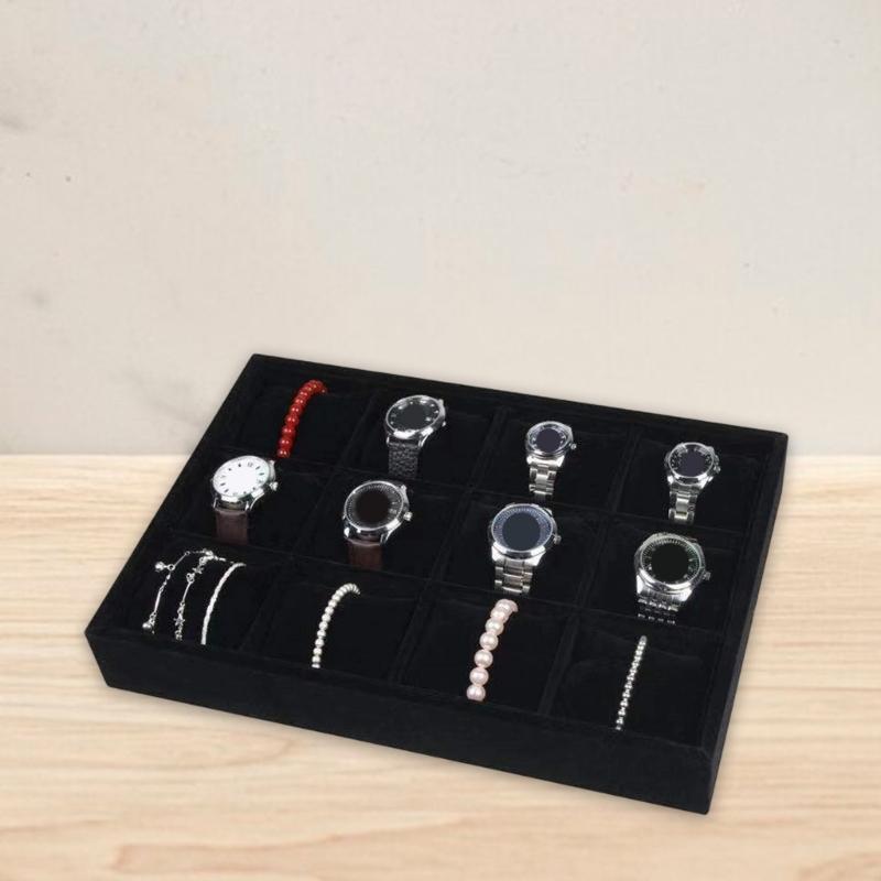 Plush Watch Display Trays Featuring 12 Grids For Organized Jewelry Presentation Luxury Flannel Jewelry Display Box