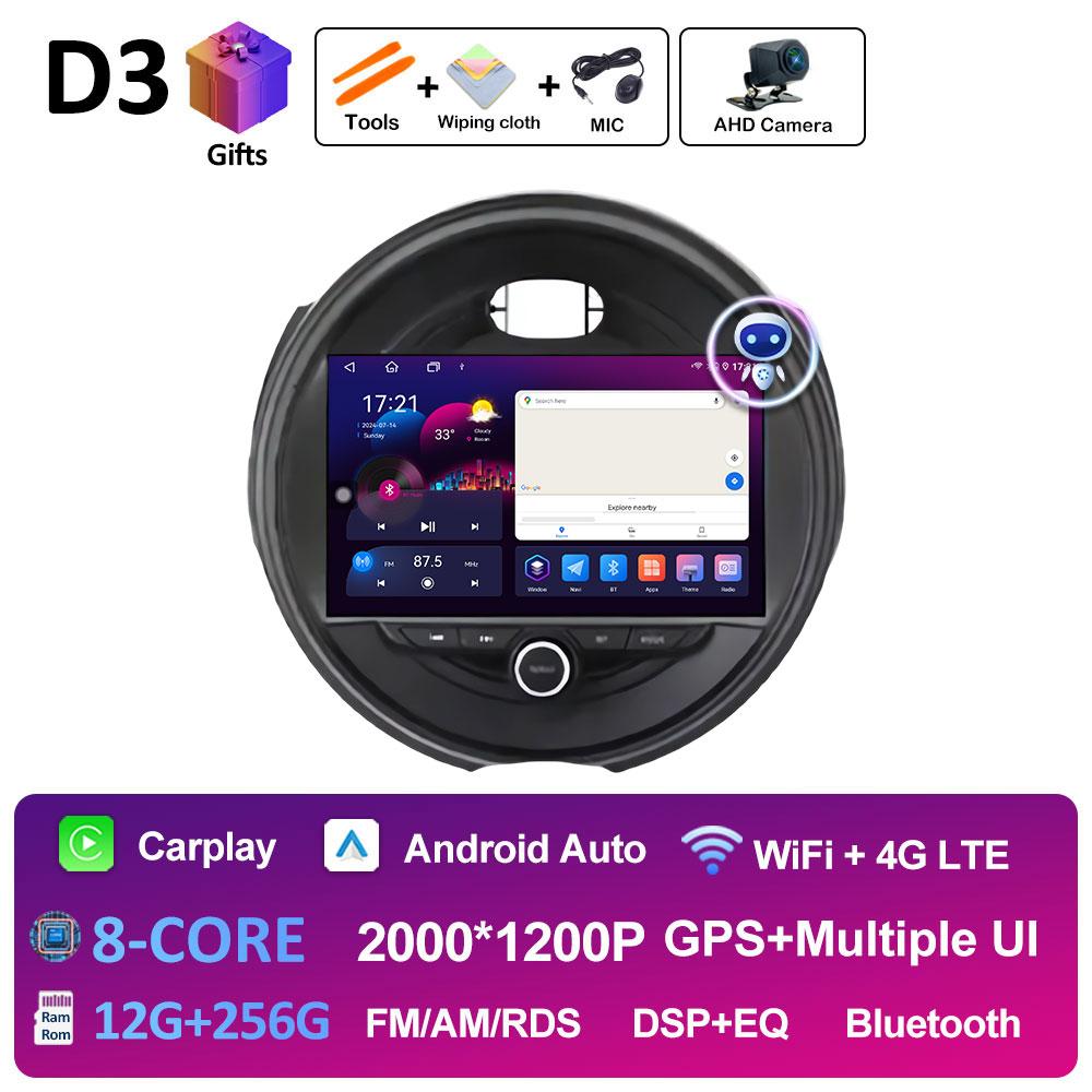 For BMW Mini Cooper Car Multimedia Audio Video Player Android OS Wireless Carplay DSP Stereo QLED IPS Screen Bluetooth Head Unit