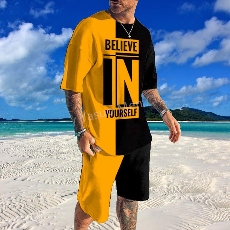 Tendință la modă de vară, costum pentru bărbați, cu model în dungi, imprimat 3D, trening pentru jogging, set de tricouri cu mânecă scurtă, haine de stradă pentru bărbați