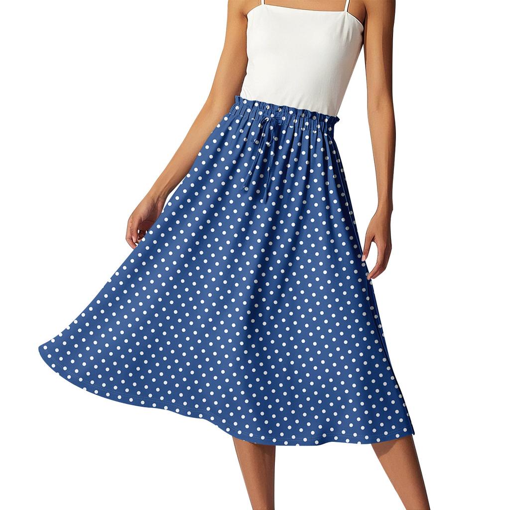 Women's Casual High Waist Drawstring A-line Skirt Printing Skirt