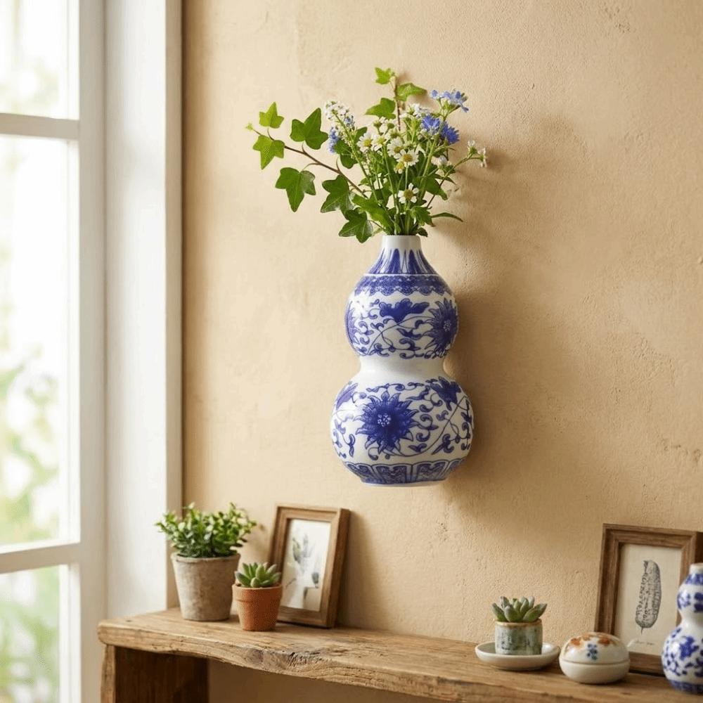 Antique Blue White Porcelain Wall Hanging Ceramic Vase Wall Hanging Vase Living Room Decor