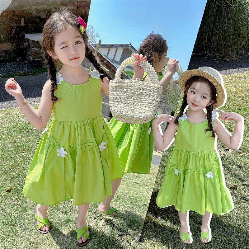 Girls  Summer Dress New Long Dress Sweet And Stylish Children S Thin Sleeveless Vest Dress Princess Dress 100cm