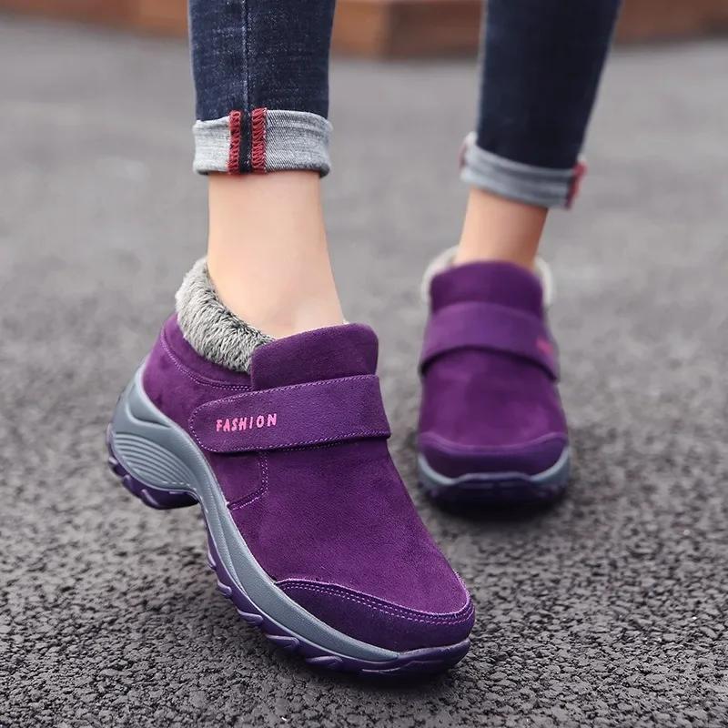 Fashion Winter Boots Women Warm Plush Ankle Boots Non-slip Platform Woman Sneakers Hook & Loop Casual Cotton Shoes for Women Botte Femme
