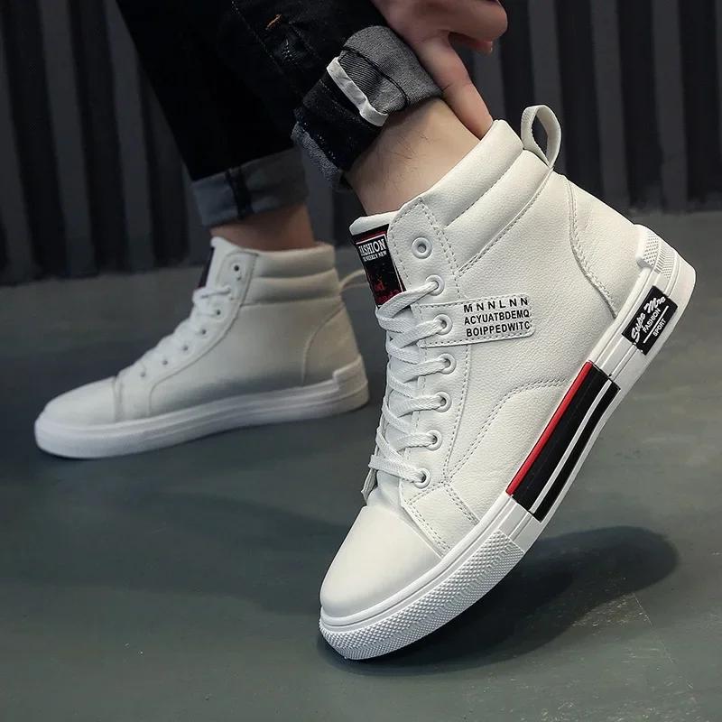 Leder Herren Canvas Schuhe Herbst High-Top Freizeitschuhe für Männer Rutschfeste Herren Sneakers Neue Winter Tenis Masculino