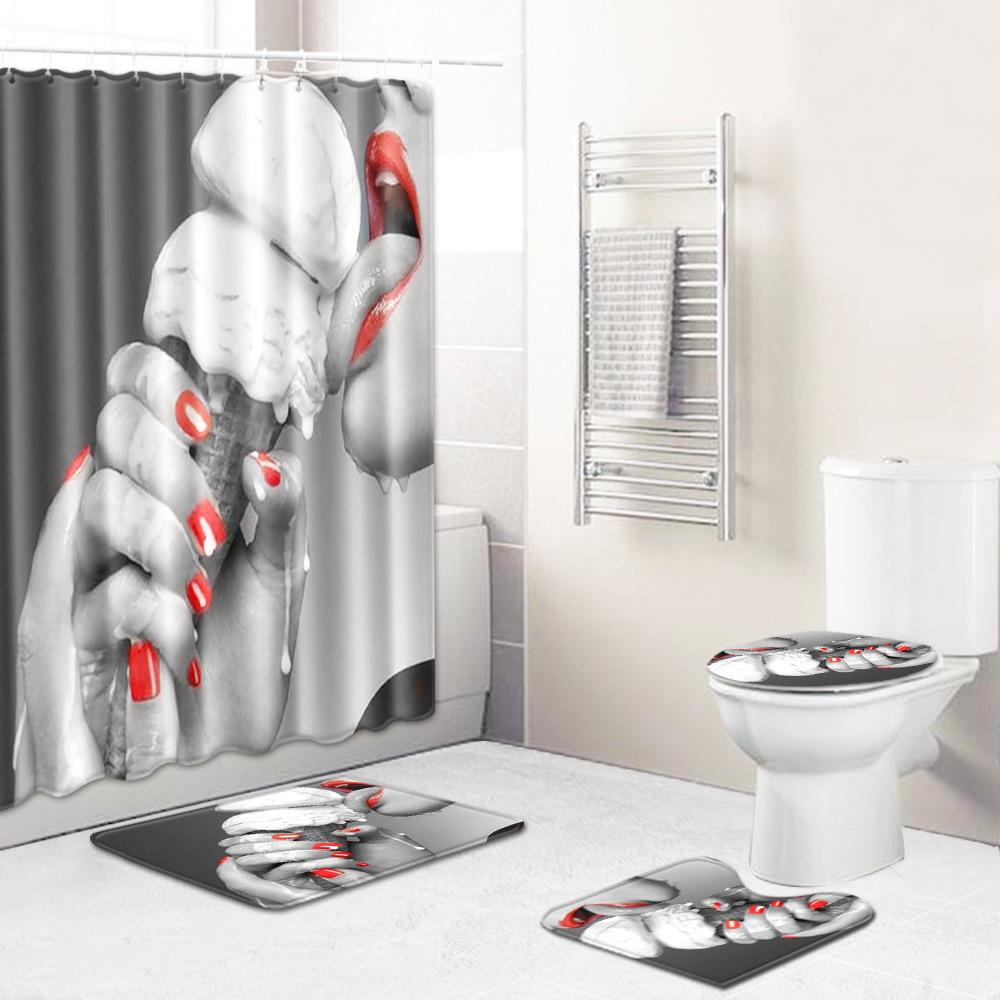 African American Women'S Bathroom Four-Piece Combination Set Household Door Mat Absorbent Non-Slip Floor Mat Carpet