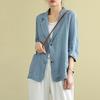 Cotton Linen Coat for Women Vintage Long Sleeve Blazer Jacket Casual Lapel 2 Buttons Thin Coat with Pockets