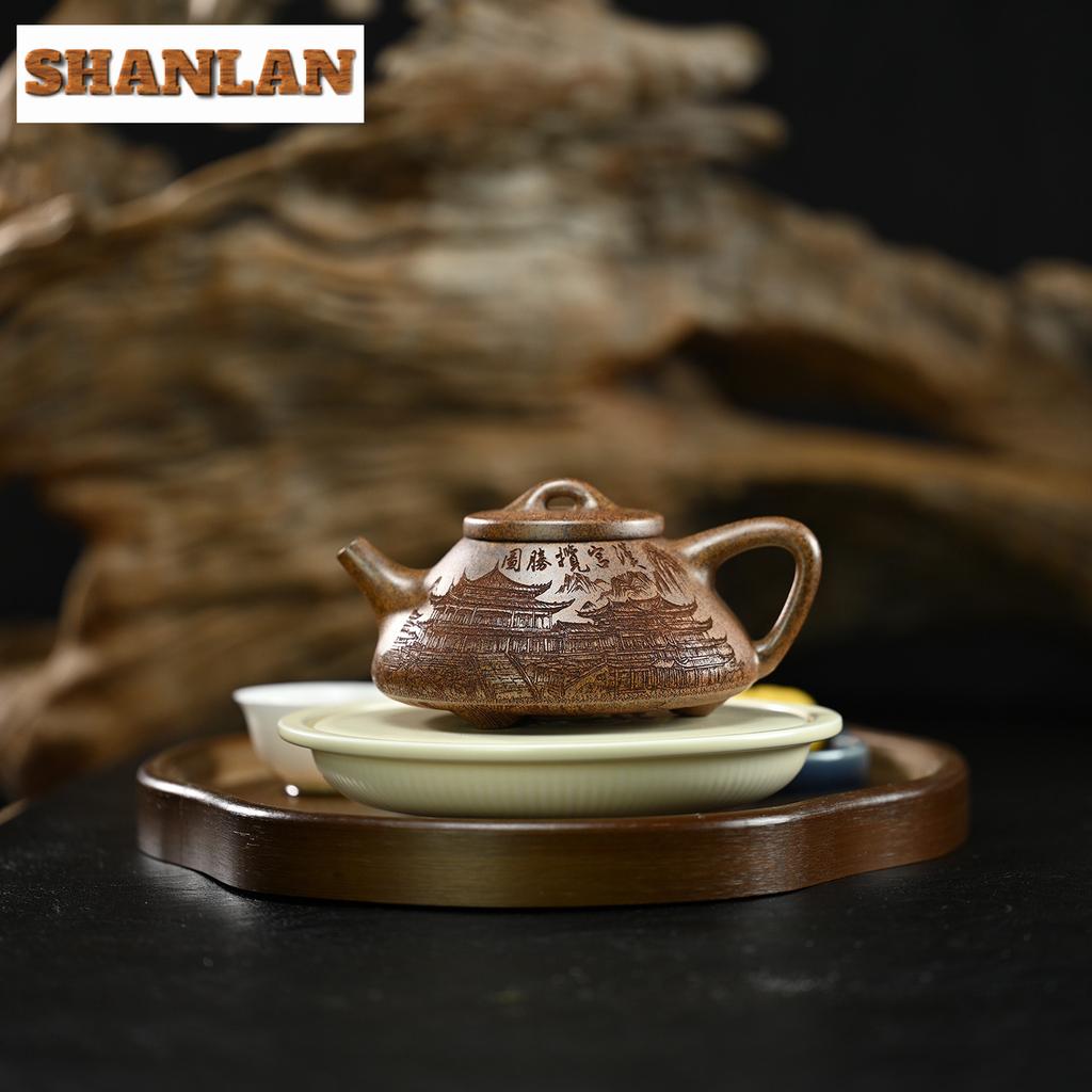 300ML Luxury Yixing Purple Clay Teapots Handmade Stone Scoop Pot Raw Ore Wood-fired Porcelain Section Mud Kettle Zisha Tea Set