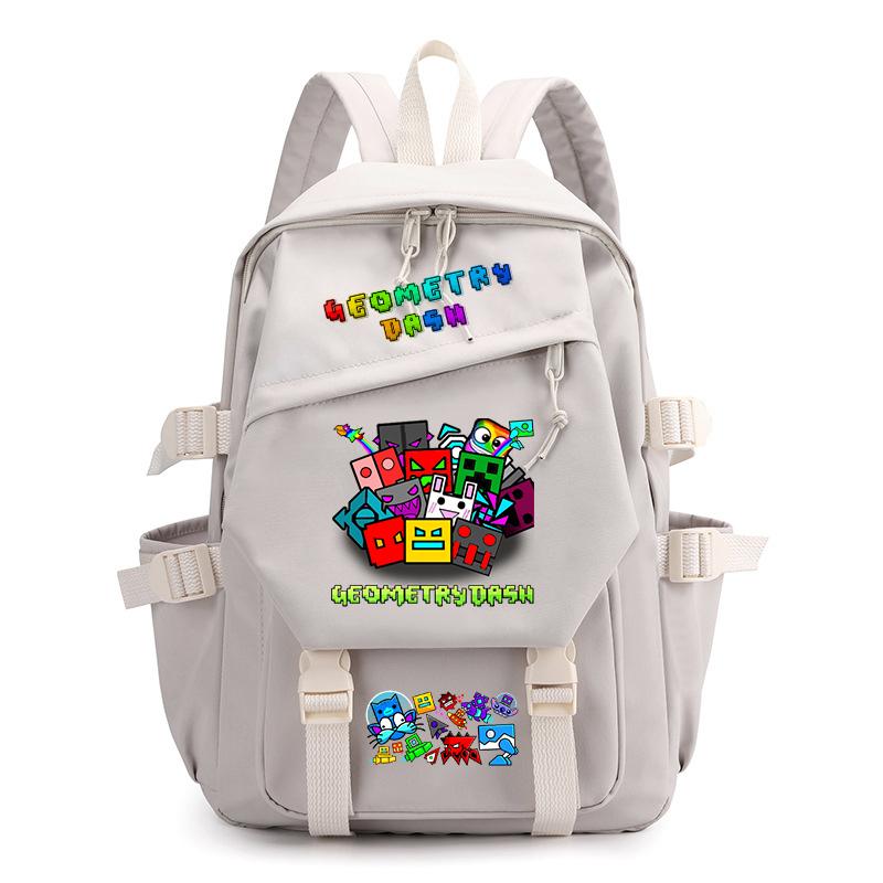 Geometry Dash bedruckter Nylon-Rucksack für Damen und Herren, Rucksack mit großem Fassungsvermögen für Reisen, Modischer Computer-Rucksack, Schultasche für Jungen und Mädchen