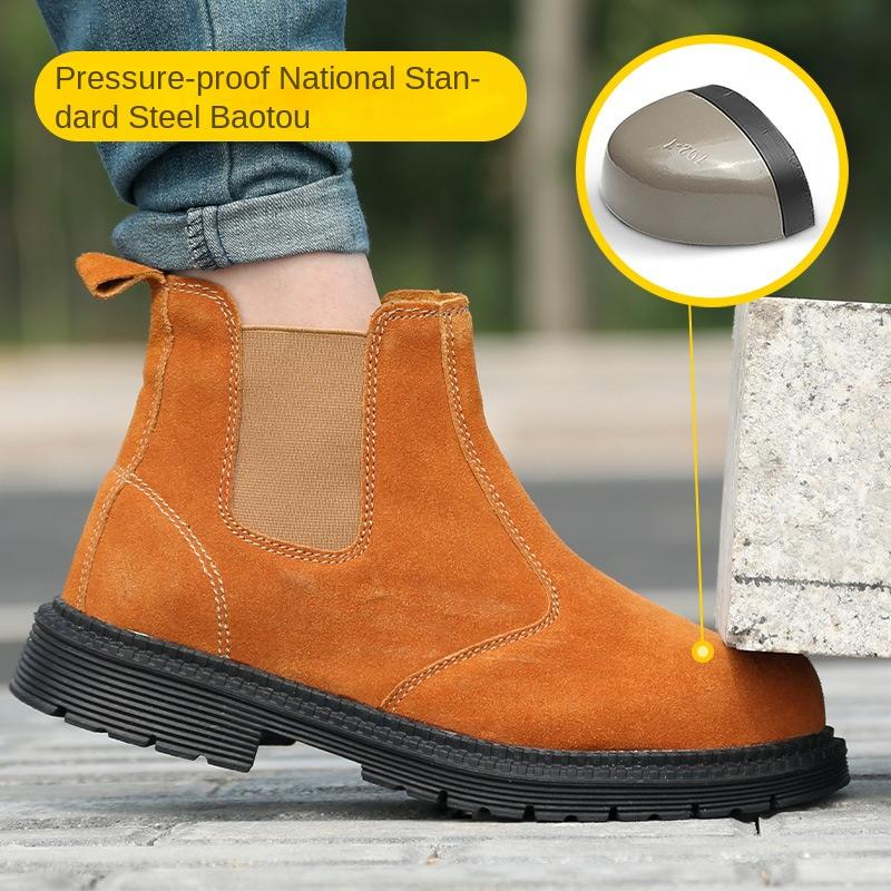Welding Middle Help Anti-smashing and Anti-piercing Labor Insurance Shoes Anti-welding Wear-resistant Suede Leather Safety Shoes