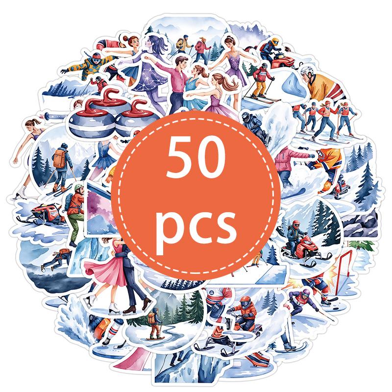 50 ШТ. Наклейки для катания на лыжах Наклейки для зимних видов спорта Лыжи, Сноуборд, Приключения Природа Водонепроницаемые виниловые наклейки Скрапбукинг Шлем Сноуборд