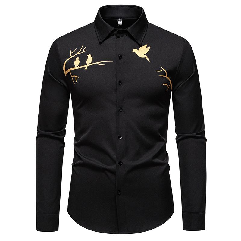 Men's Bird Print Dress Shirt Long Sleeve Casual Formal Top for Men Spring Autumn Fashion Multi-Color Male Blouse
