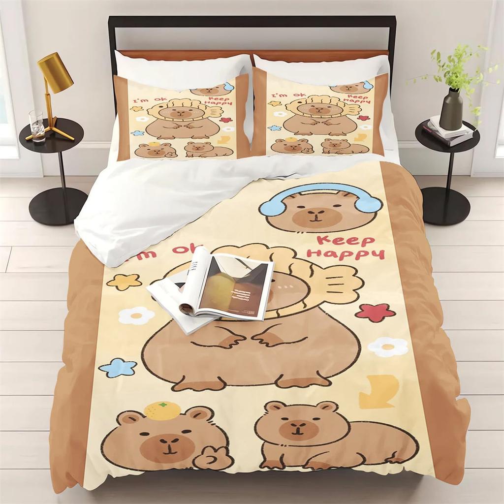 Microfiber Single Quilt Cover Set,Jungle Animals Capybara Duvet Cover Soft Microfibre Duvet Covers Luxury Bedding Set with Zip