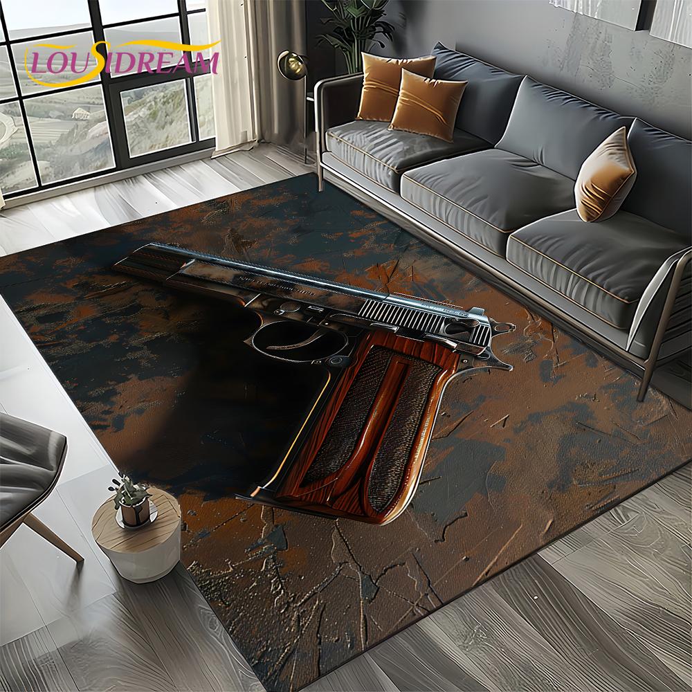 2025 New Retro Guns Pistol Ammunition Bullet Cartridge AK M4 Rug Carpet for Living Room Bedroom Decor,Non-slip for Sofa Doormat